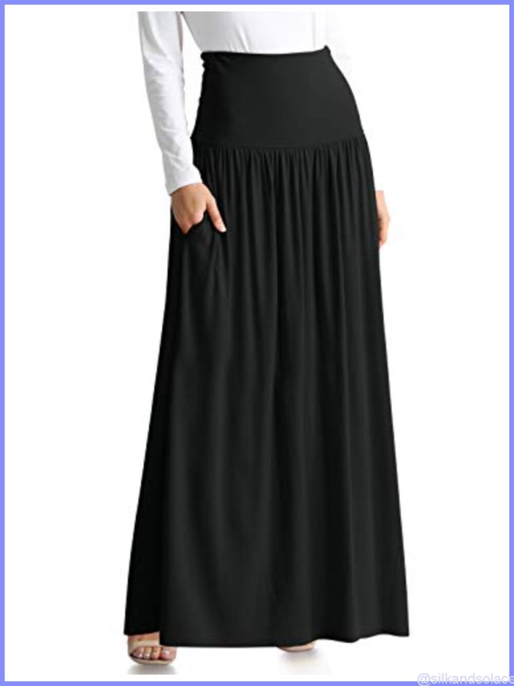 Women's High Waisted Maxi Skirt with Pockets, A-Line Ankle Length Casual Lounge